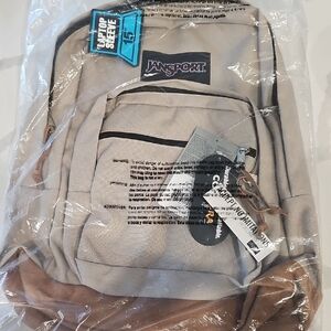 NWT 15" JanSport Desert Beige & Brown Suede Laptop Sleeve Backpack